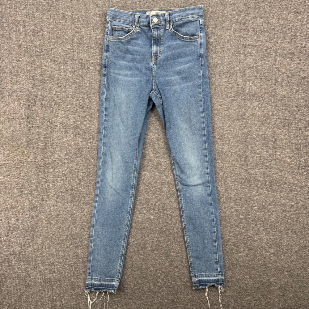 Topshop Moto Jamie Skinny Jeans W28‎ Medium Wash High Rise Raw Hem Blue